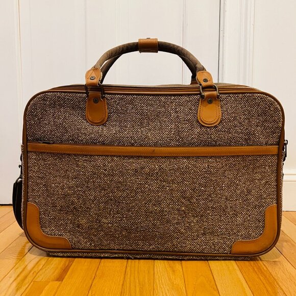 Vintage Pierre Cardin Paris Leather Tweed Luggage Travel Weekender Bag 22 inche - Picture 12 of 16